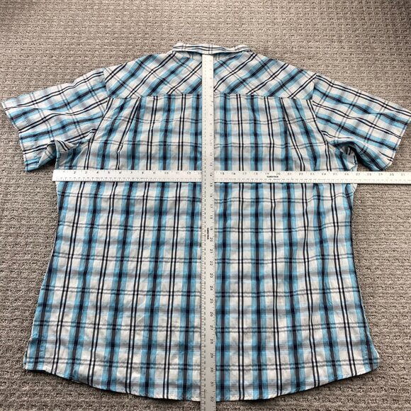 Eddie Bauer TRAVEX Shirt Men Extra Large XL Blue White Plaid Button Up Polo - Picture 7 of 9